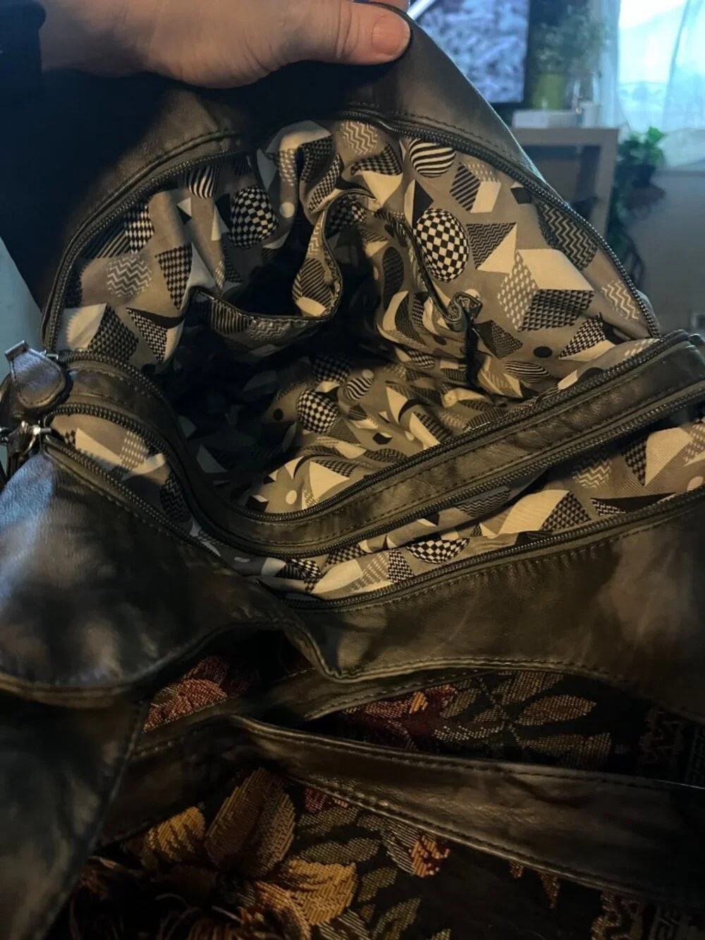Large Black and Grey Handbag/Purse
